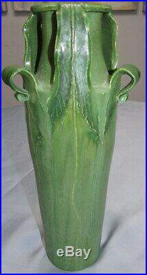 Ephraim Faience Kevin Hicks Art Pottery Large 14 Vase Grueby Style Matte Green