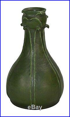 Ephraim Faience Pottery 2004 Antique Green Leaf Arts and Crafts Vase