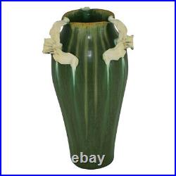 Ephraim Faience Pottery 2004 Matte Green White Trillium Vase 418