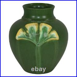 Ephraim Faience Pottery 2004 Nostalgia Matte Green Gingko Leaf Vase Shape 243