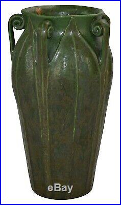 Ephraim Faience Pottery 2007 Experimental Matte Green Fern Ceramic Vase