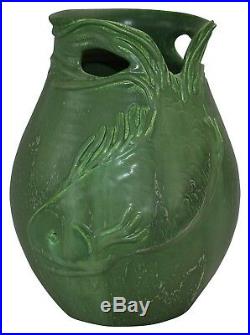 Ephraim Faience Pottery 2008 Koi Matte Green Vase 108