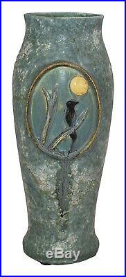 Ephraim Faience Pottery 2010 Experimental Bird And Moon Snowy Glaze Vase