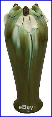 Ephraim Faience Pottery 2014 Coneflower Green Ceramic Vase H22