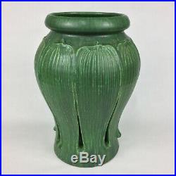 Ephraim Faience Pottery Matte Green Reticulated Leaves 10 3/4 Art Nouveau Vase