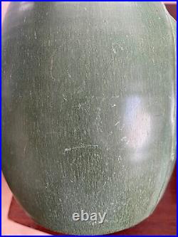Ephraim Pottery Large 10 Green Bat Vase Signed by Kevin Hicks