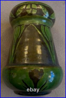 Fabulous Art Pottery Black and Green Salt Glazed Arts and Crafts Vase c. 1900