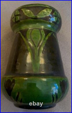 Fabulous Art Pottery Black and Green Salt Glazed Arts and Crafts Vase c. 1900