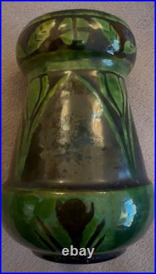 Fabulous Art Pottery Black and Green Salt Glazed Arts and Crafts Vase c. 1900