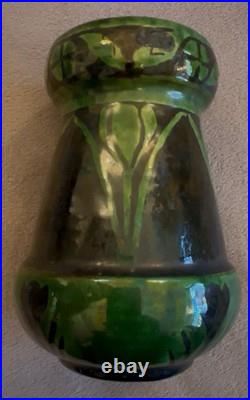 Fabulous Art Pottery Black and Green Salt Glazed Arts and Crafts Vase c. 1900