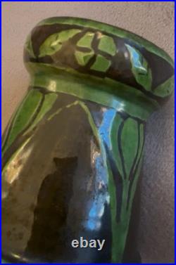 Fabulous Art Pottery Black and Green Salt Glazed Arts and Crafts Vase c. 1900