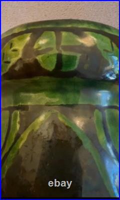 Fabulous Art Pottery Black and Green Salt Glazed Arts and Crafts Vase c. 1900