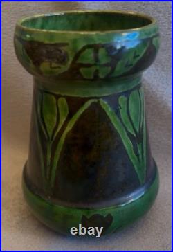 Fabulous Art Pottery Black and Green Salt Glazed Arts and Crafts Vase c. 1900