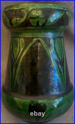 Fabulous Art Pottery Black and Green Salt Glazed Arts and Crafts Vase c. 1900
