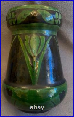Fabulous Art Pottery Black and Green Salt Glazed Arts and Crafts Vase c. 1900
