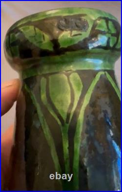Fabulous Art Pottery Black and Green Salt Glazed Arts and Crafts Vase c. 1900