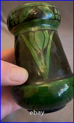 Fabulous Art Pottery Black and Green Salt Glazed Arts and Crafts Vase c. 1900