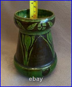 Fabulous Art Pottery Black and Green Salt Glazed Arts and Crafts Vase c. 1900
