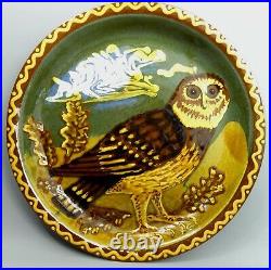 Fabulous Pottery Owl Design Slip Ware Pottery Dish 1976 Jean Hampton