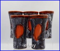 Fabulous mid century French Vallauris Lava-Glaze Jug & Six Goblets Pottery Set