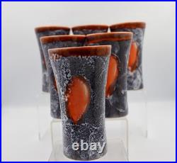 Fabulous mid century French Vallauris Lava-Glaze Jug & Six Goblets Pottery Set