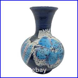 Floral Vase B. Walsh Studio Art Pottery Blue 1972 Hand Thrown, Speckled Signed