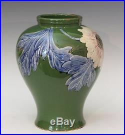 Folk Studio Japanese Vintage Sumida Pottery Hand Thrown Lotus Scroll Vase