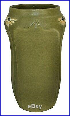 Freiwald Art Pottery Matte Green Arts and Crafts Daisy Vase