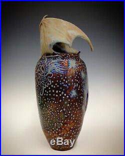 Freiwald Art Pottery Studio Bat Amphora art nouveau luster massier vase 12.5 in