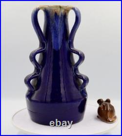 French Art Deco Studio Stoneware Vase c. 1925-35 Cobalt Blue Impressed'B