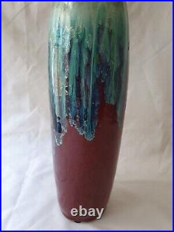 Funky European studio art pottery large vase with drip glaze, crystalline effect