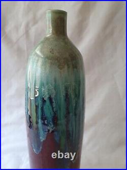 Funky European studio art pottery large vase with drip glaze, crystalline effect