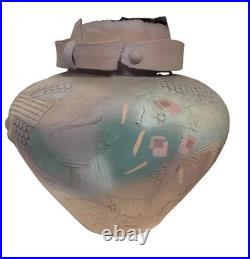 Gail Markiewitz Large Studio Vase Muted Pastels Pale Acqua Peach Cream 16x16