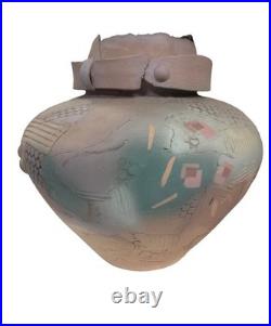 Gail Markiewitz Large Studio Vase Muted Pastels Pale Acqua Peach Cream 16x16