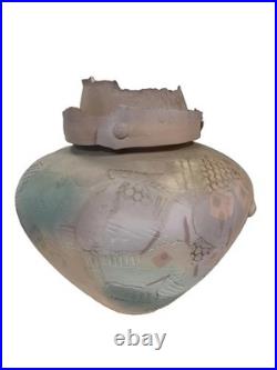 Gail Markiewitz Large Studio Vase Muted Pastels Pale Acqua Peach Cream 16x16