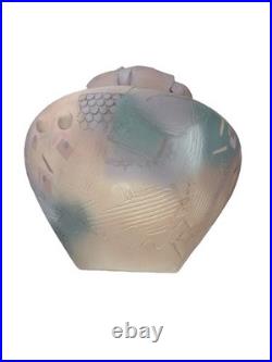 Gail Markiewitz Large Studio Vase Muted Pastels Pale Acqua Peach Cream 16x16
