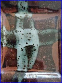 Geoffrey Whiting 1919-1988 Four Legged Dish Tenmoku Glaze Personal Seals