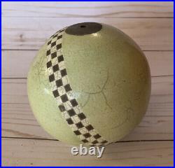 Geometric Art Deco Raku Vase Pot Studio Art Pottery Checkered Seed Pot Signed