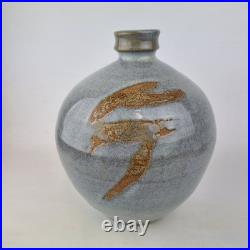 George Cass Studio Pottery Vase With Blue Glaze & Brown Decoration 26cm High