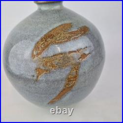 George Cass Studio Pottery Vase With Blue Glaze & Brown Decoration 26cm High