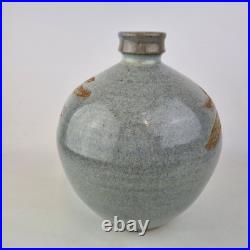 George Cass Studio Pottery Vase With Blue Glaze & Brown Decoration 26cm High