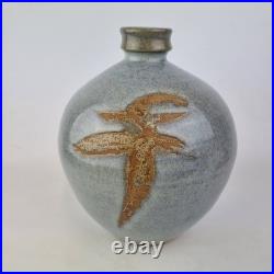 George Cass Studio Pottery Vase With Blue Glaze & Brown Decoration 26cm High