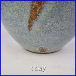 George Cass Studio Pottery Vase With Blue Glaze & Brown Decoration 26cm High