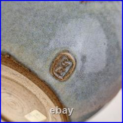 George Cass Studio Pottery Vase With Blue Glaze & Brown Decoration 26cm High