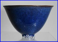 Gertrud & Otto Natzler Hand Thrown Pottery Vase in Colbalt Blue