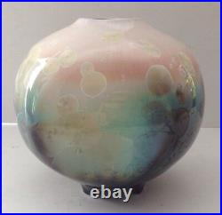 Gorgeous Crystalline Glaze Studio Art Pottery Large Footed Vase-Signed