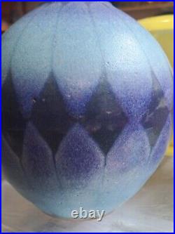 Gorgeous slim blue vase studio signed