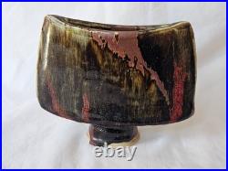Gorgeous stoneware studio pottery tenmuko glazed funky footed vase