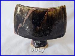 Gorgeous stoneware studio pottery tenmuko glazed funky footed vase