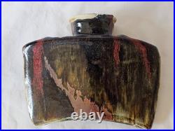 Gorgeous stoneware studio pottery tenmuko glazed funky footed vase